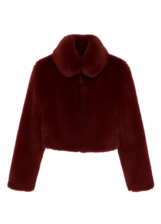 DEEP BURGENDY CROPPED FUR JACKET
